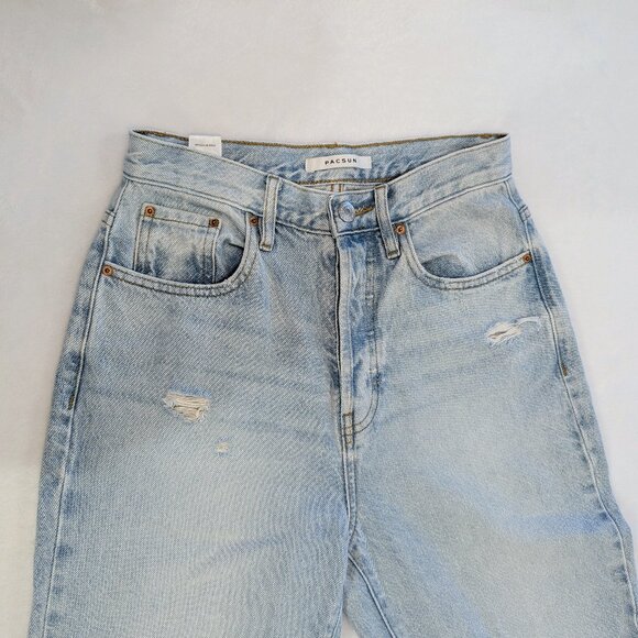 PACSUN Dad Jean 25 Ripped Frayed Light Wash Classic Straight Leg - Picture 3 of 10